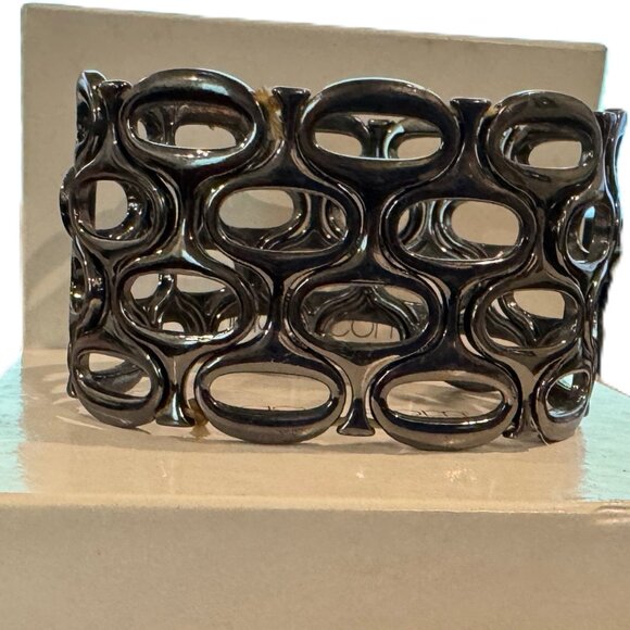 Black Chrome Cuff Bracelet – Shiny Statement Costume Jewelry - Picture 3 of 3